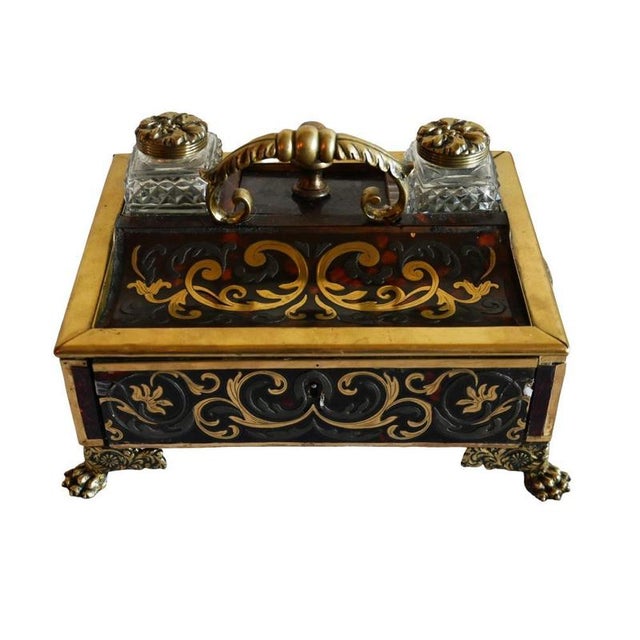 19th Century Antique French Boulle Desk Inkwell Standish Set, 1880 For Sale - Image 5 of 5