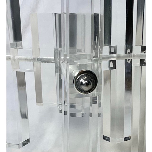 Chrome 1970s Lucite & Glass Skyscraper Round Side Accent Table For Sale - Image 8 of 12