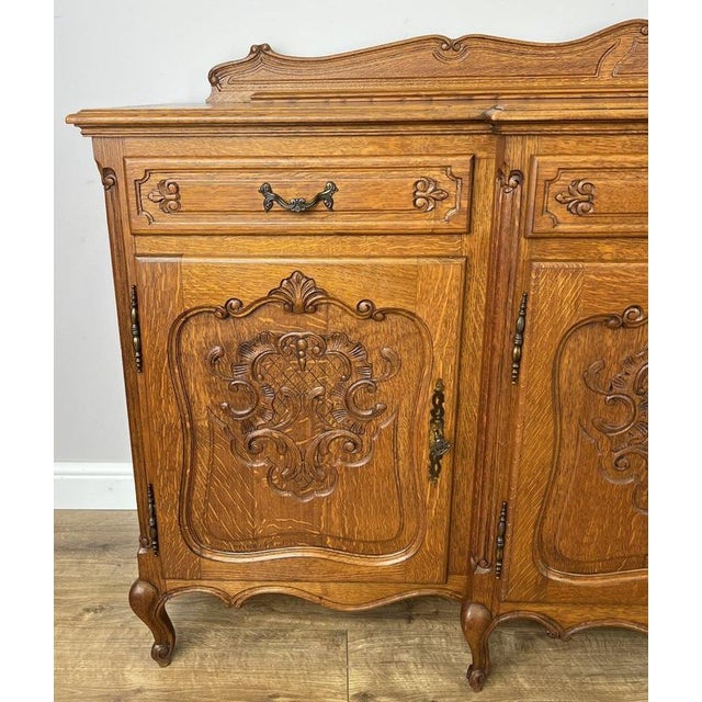 Vintage French Louis Style Oak 4-Door Sideboard For Sale - Image 4 of 18