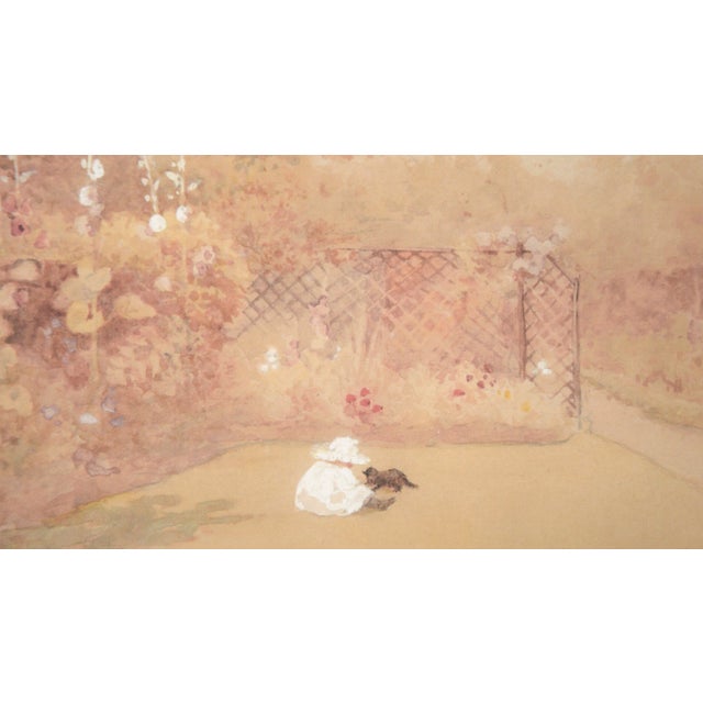 Impressionist Playing in the Garden With a Cat - Landscape For Sale - Image 3 of 6