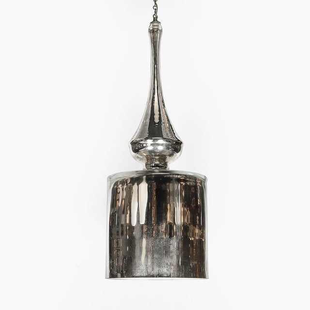 Modernist Hand-Blown Murano Mercury Glass Pendant Chandelier W/ Chrome Fittings For Sale - Image 10 of 16