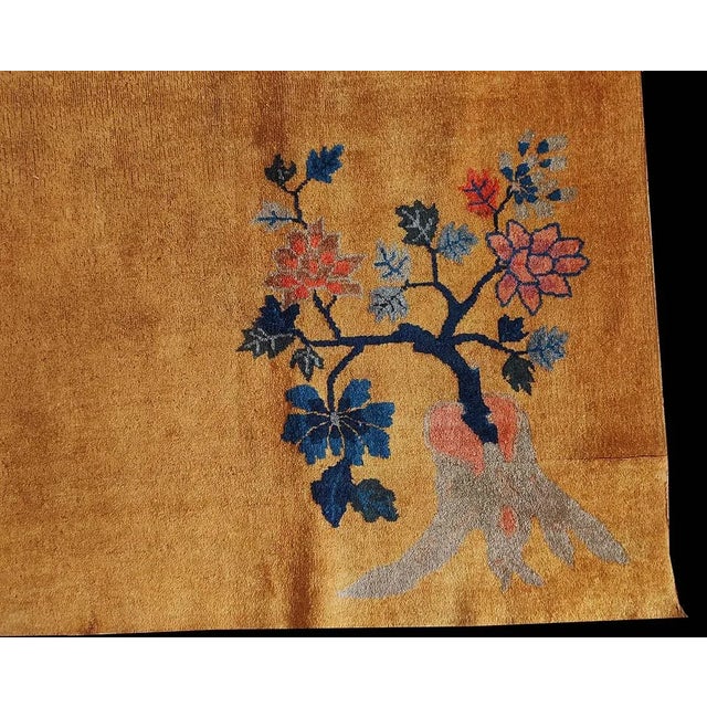 1920s 1920s Orange Medallion Scene Antique Chinese Art Deco Carpet 6' X 8'6 Knotted Wool Rug For Sale - Image 5 of 9