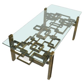 Sculpted Bronze Coffee Table with Glass Top, 1970s For Sale