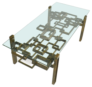 Sculpted Bronze Coffee Table with Glass Top, 1970s