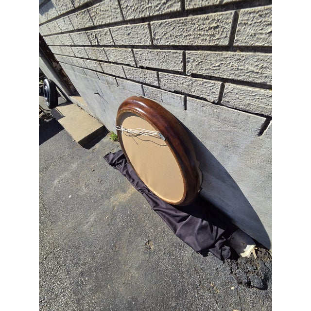 1920 Regency Style Solid Walnut Handmade American Round Mirror. For Sale - Image 14 of 16