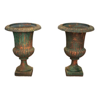 Antique Cast Iron Medici Vases, Set of 2 For Sale