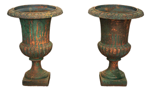 Antique Cast Iron Medici Vases, Set of 2