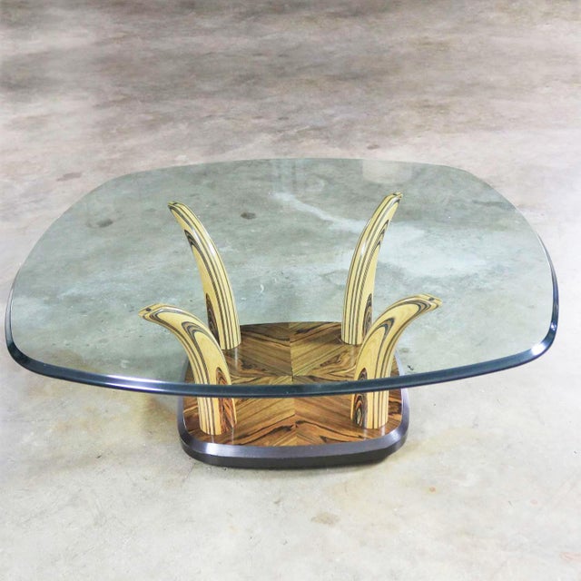 Henredon Zebra Wood Faux Tusk Coffee or Cocktail Table With Glass Top