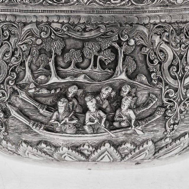 Antique Burmese Repoussé Silver Jataka Tales Bowl, 1910 For Sale - Image 15 of 18
