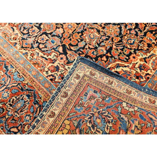 Vintage Persian Kashan Rug, Hand-Knotted Wool, Floral Pattern, Navy & Blue, 5x7 For Sale - Image 17 of 17