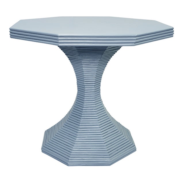 Wood Matthew Izzo Home - Octavia 36" Light Blue Rattan Octagonal Side Table For Sale - Image 7 of 7