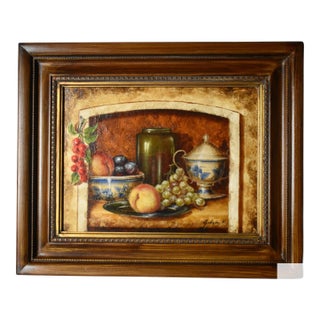 Vintage Peruvian Style Fruit Still Life Painting For Sale