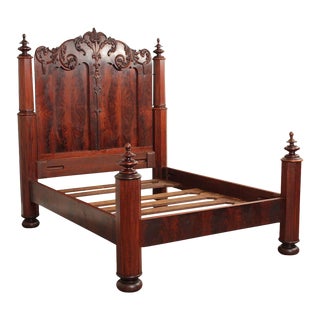 Antique Victorian Renaissance Revival Mahogany Queen Bed Frame For Sale