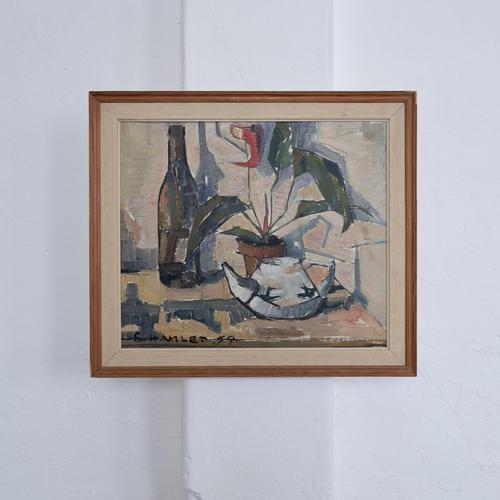 Sven-Olof Hamlet, Still Life with Plant, Oil Painting, 1959 For Sale - Image 12 of 12