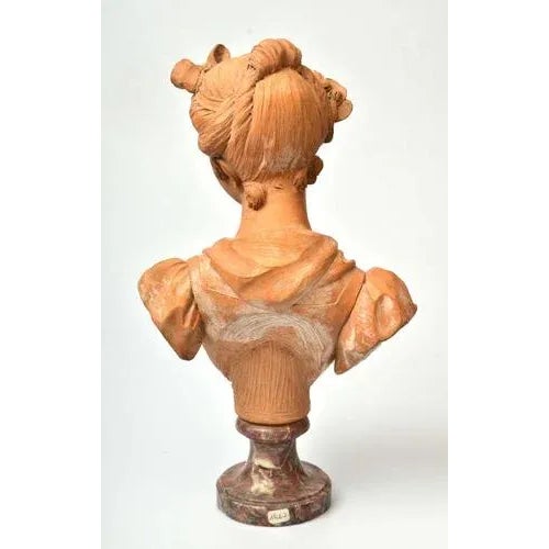 Terracotta Bust on a Marble Base Bust of a Virgin For Sale - Image 5 of 10