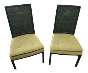 Mid Century Modern Ebonized Wood and Cane Back Dining Chairs- a Pair