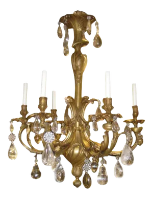Louis XV Style Gilt Bronze 6-Light Chandelier with Rock Crystals