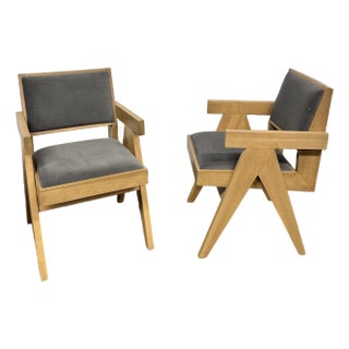 Pair of Pierre Jeanneret Style Upholstered Armchairs For Sale