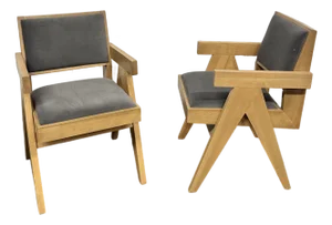 Pair of Pierre Jeanneret Style Upholstered Armchairs