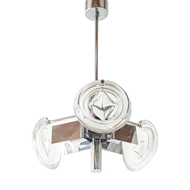 Vintage Space Age Ceiling Light in Glass and Chrome, 1970s For Sale