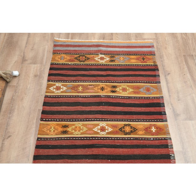 1970s Turkish Oushak Handmade Wool Cotton Red Kilim Runner Rug For Sale In San Francisco - Image 6 of 11