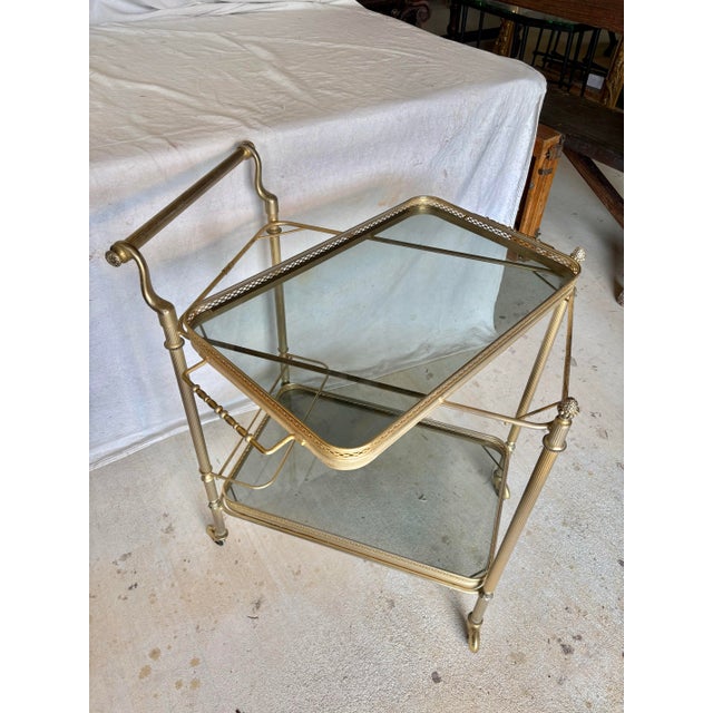 20th Century French Brass and Glass Bar Cart For Sale - Image 11 of 13