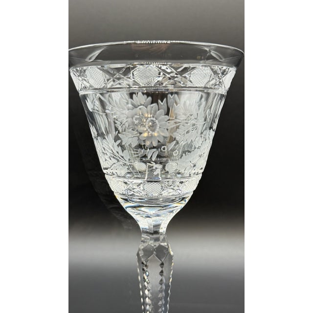 Meissen Crystal Wine Glasses, Floral Engraved & Cane Cut, German Bleikristall, 1960s, Set of 6 For Sale - Image 15 of 18