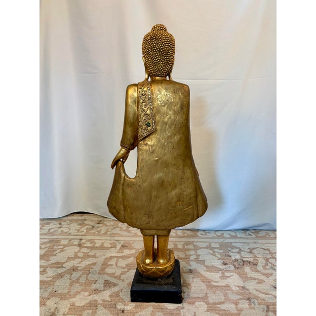 Early 20th Century Burmese Mandalay Standing Gilt Wood Buddha Sculpture For Sale - Image 11 of 11