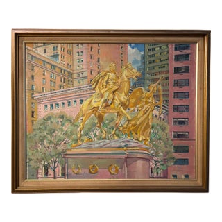 1990s Original Signed Oil Painting of General Sherman and 'Victory" Statue in Grand Army Plaza by David Beynon Pena, Framed For Sale