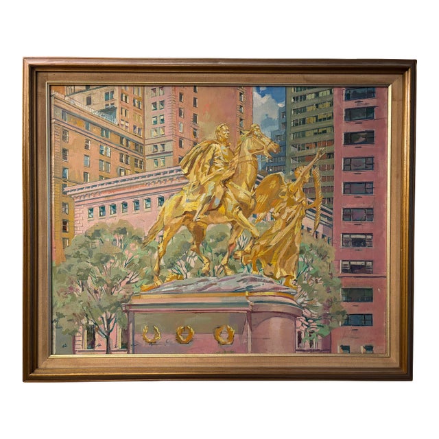 1990s Original Signed Oil Painting of General Sherman and 'Victory" Statue in Grand Army Plaza by David Beynon Pena, Framed For Sale