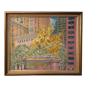 1990s Original Signed Oil Painting of General Sherman and 'Victory" Statue in Grand Army Plaza by David Beynon Pena, Framed