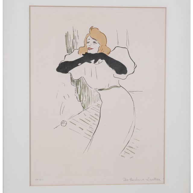 1950s Henri Toulouse Lautrec Yvette Guilbert 10-500 Estate Authorized Framed, Matted and Non-Reflective Acrylic Protected Lithograph For Sale - Image 5 of 7
