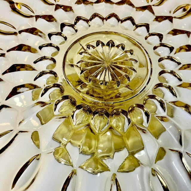 1940s Art Deco Boho Chic Hollywood Regency Indiana Glass Depression Yellow Cake Stand For Sale - Image 11 of 11