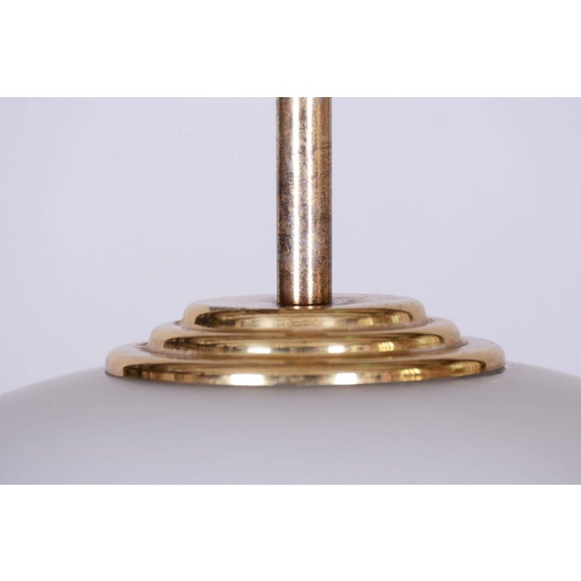 Mid-Century Modern Pendant Light in Brass and Opaline Glass from Kamenický Šenov, 1960s For Sale - Image 4 of 7