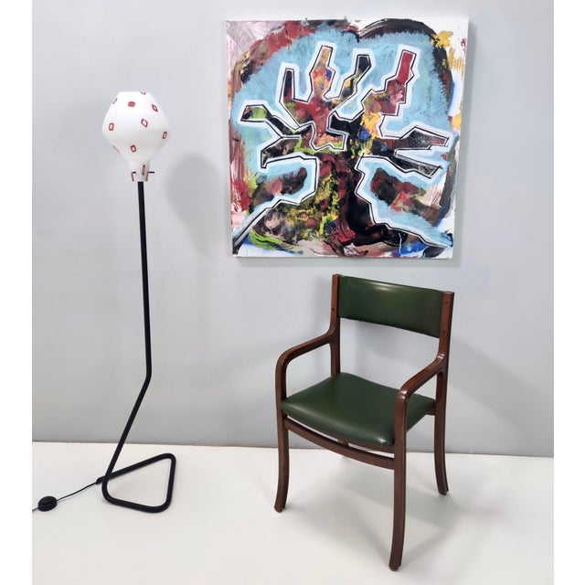 Made in Italy. This beautiful floor lamp features a 50s encased glass shade with red geometrical motifs. We designed the...