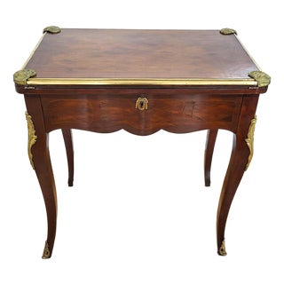Antique French Bronze & Inlaid Mahogany Flip Top Game Table Desk For Sale