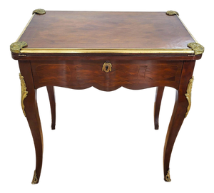 Antique French Bronze & Inlaid Mahogany Flip Top Game Table Desk
