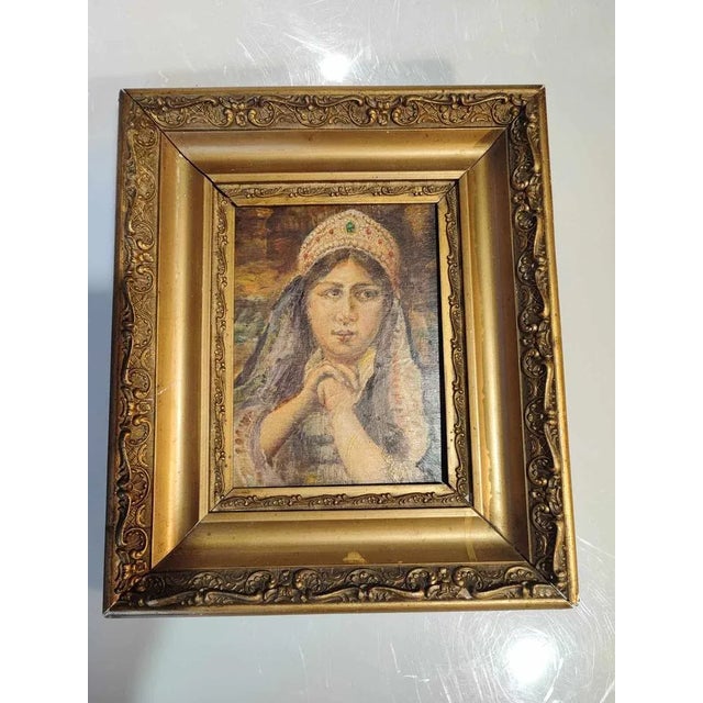 Oil on panel, Ukrainian girl, circa 1910, dimensions: height 35.5 cm, width 30.4 cm, depth 4.2 cm. dimensions of the...