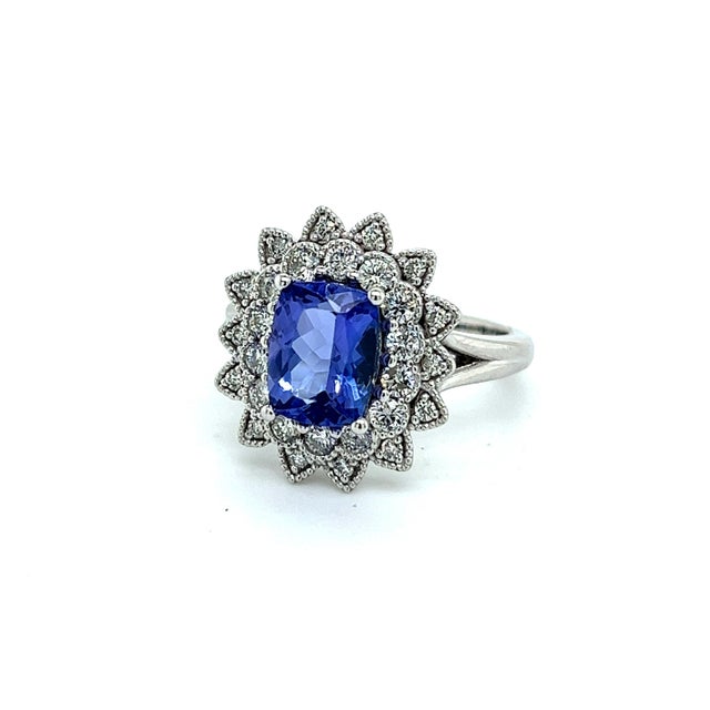 Metal Natural Tanzanite Diamond Ring 6.5 14k W Gold 2.61 TCW Certified For Sale - Image 7 of 14