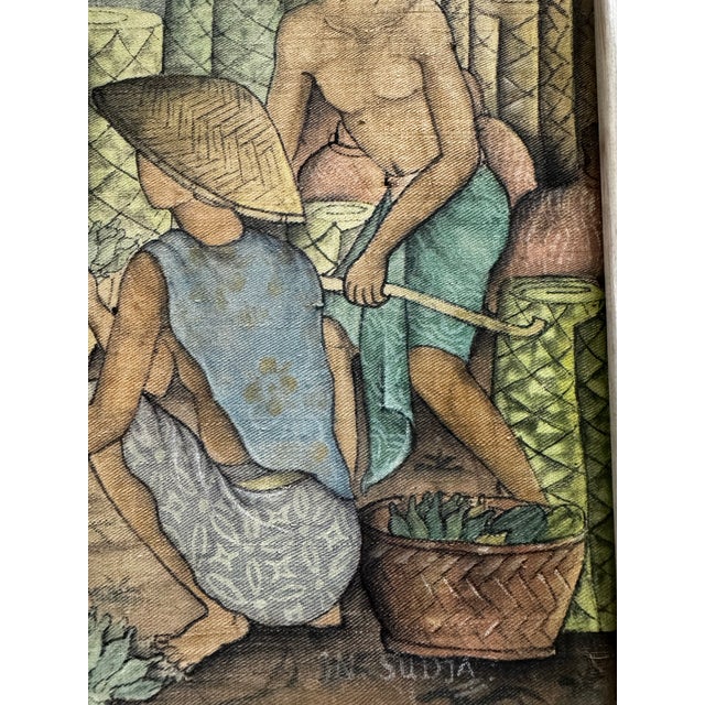 Vintage Traditional Indonesian Balinese Village Nude Ladies on Cloth, Framed Signed Sudha For Sale In Los Angeles - Image 6 of 12