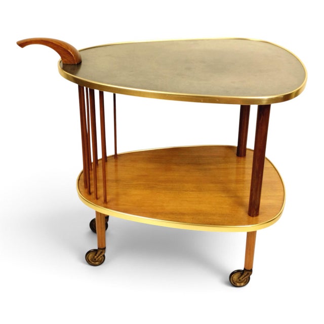 Mid-Century Modern Scandinavian Kidney-Shaped Wooden Bar Cart Serving Trolley, 1960s For Sale - Image 4 of 17