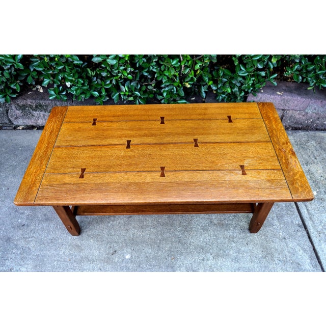 1970s Lane Altavista Bow Tie Joinery Craftsman Style Coffee Table For Sale - Image 5 of 13