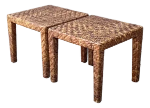 Vintage Woven Rattan Side Tables - A Pair