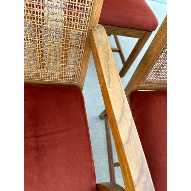 Wood 1980s Set of 4 Reupholstered Cane Back Dining Chairs by American Martinsville For Sale - Image 7 of 12