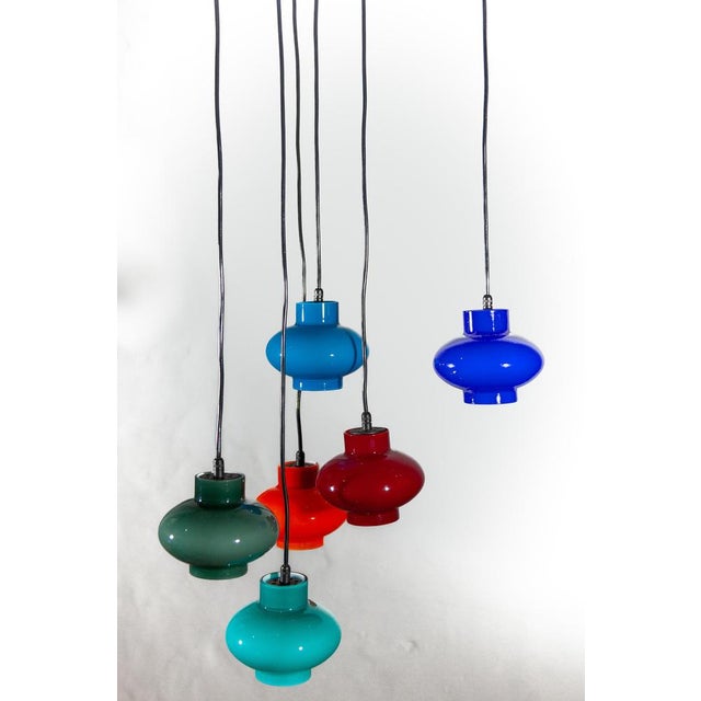 Multi-Colored Six Shades Cascade Pendant Designed from Peill & Putzler, 1968 For Sale - Image 3 of 14