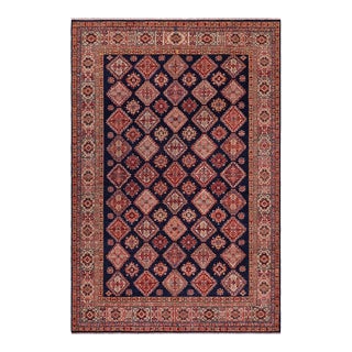 Boho Chic Tribal Super Kazak Blue/Beige Wool Rug - 8'1'' X 9'4'' For Sale
