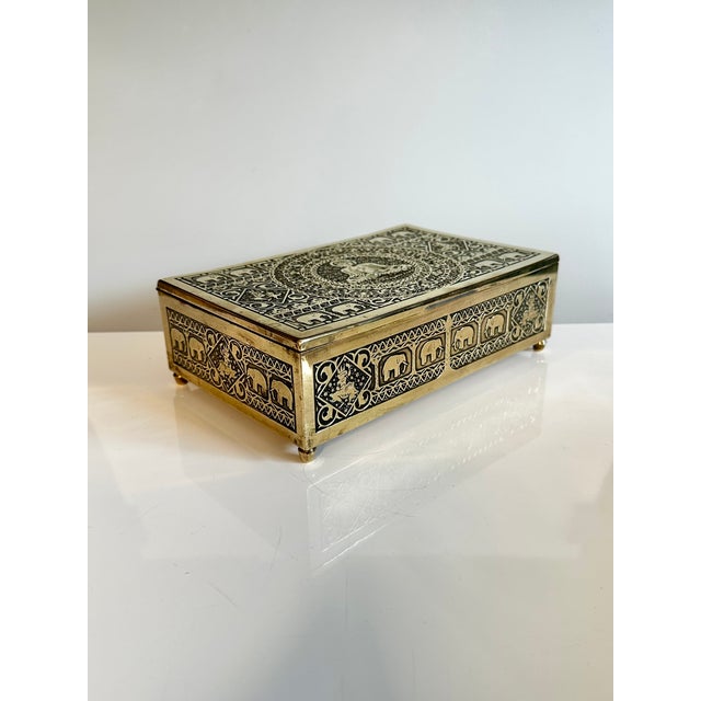 Brass Jewelry Box with Cedar Wood and Asian Motifs, Germany, 1950s For Sale - Image 4 of 18