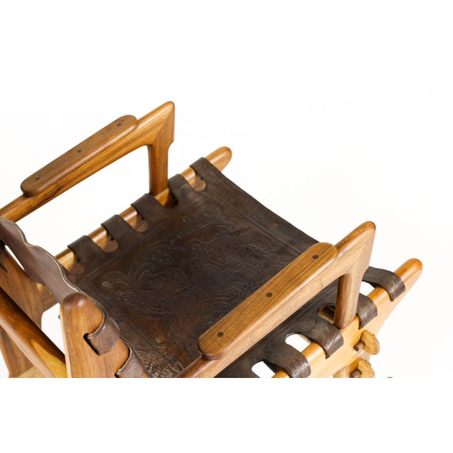 Vintage Mid Century Modernist Wood + Leather Rocking Chair + Ottoman Set – Angel Pazmino For Sale - Image 10 of 15