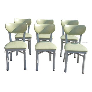 Vintage Mid Century Modern Tubular Steel and Vinyl Dining Chairs, Set of Six For Sale