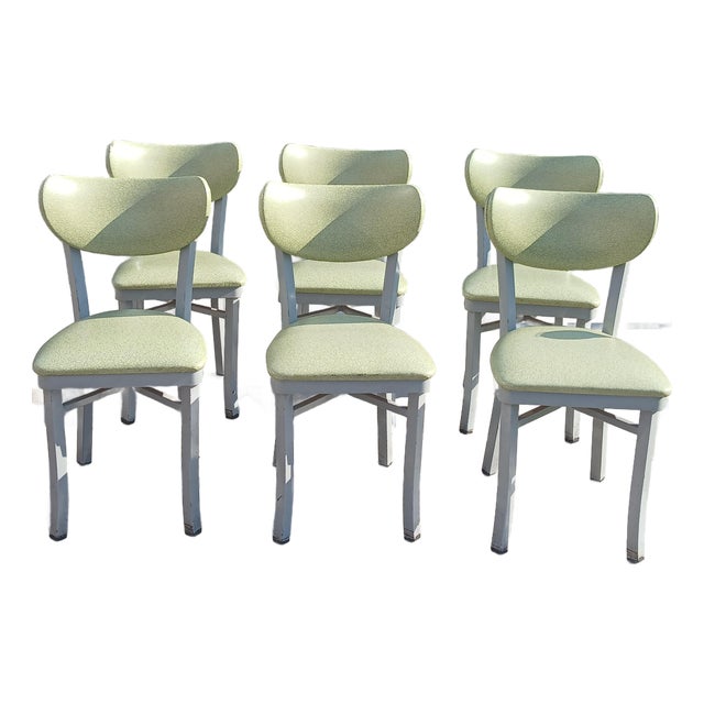 Vintage Mid Century Modern Tubular Steel and Vinyl Dining Chairs, Set of Six For Sale